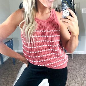 NWT LOFT Pink and White Mixed Stitch Sweater Tank